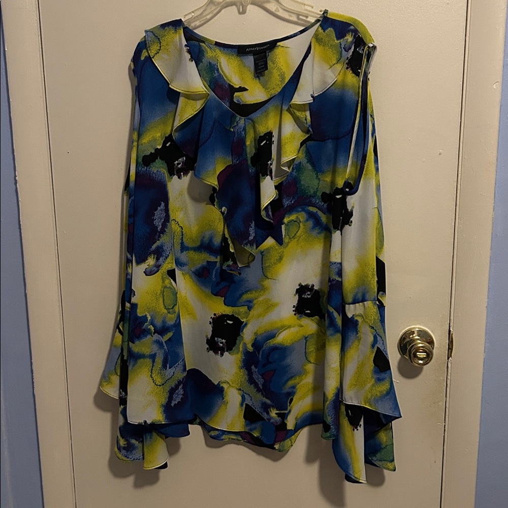 Ashley Stewart 22/24 W Bell Sleeve Cold Sholder Floral Blouse